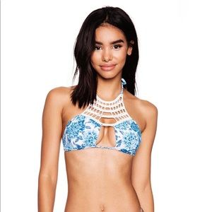 Frankie’s Bikinis Blue Dahlia Halter Top